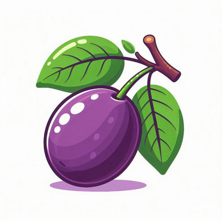 Illustration of a ripe plum on a branch. Vector illustration.のイラスト素材