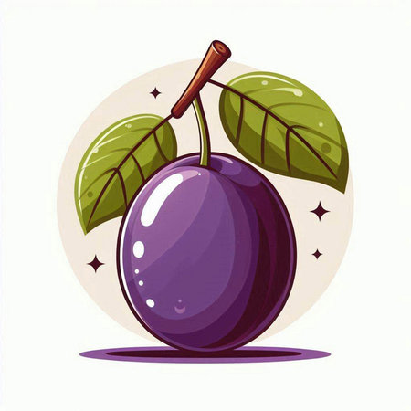 Illustration of a purple plum on a white background. Vector illustrationのイラスト素材