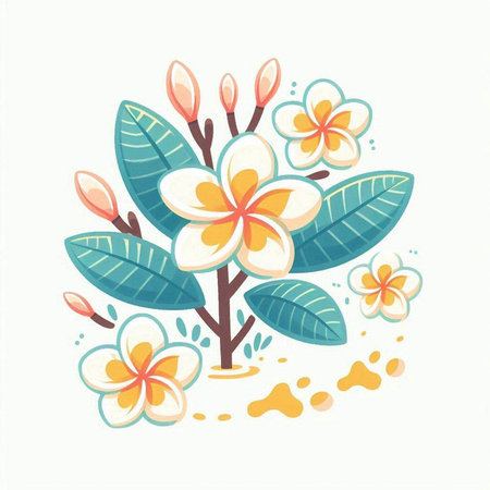 Plumeria flowers on a white background. Vector illustration in a flat style.のイラスト素材