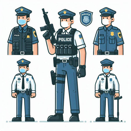 Police officer, policeman, policeman, policewoman, security guard. Vector illustrationのイラスト素材