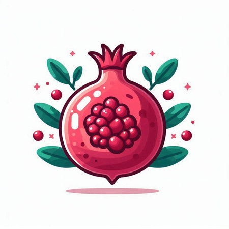 Pomegranate fruit with leaves and berries. Vector illustration.のイラスト素材