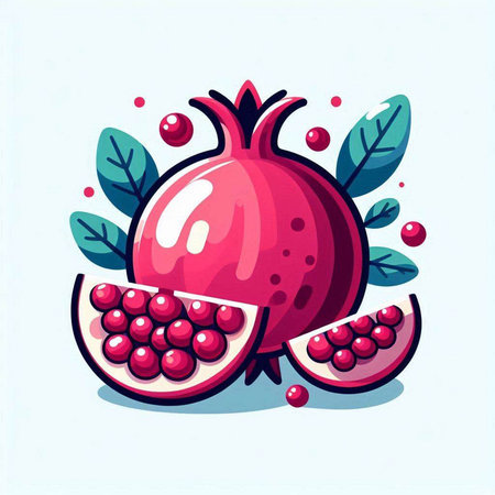 Ripe pomegranate fruit with leaves and berries. Vector illustration.のイラスト素材