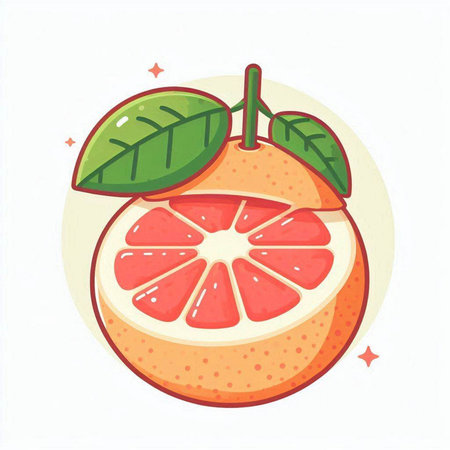 Grapefruit vector illustration. Juicy fruit with green leaves.のイラスト素材