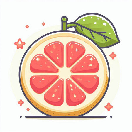 Vector illustration of a slice of red grapefruit on a white background.のイラスト素材