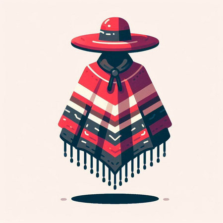 Hand drawn vector abstract fun stock flat graphic cartoon illustration with poncho and hat isolated on white backgroundのイラスト素材