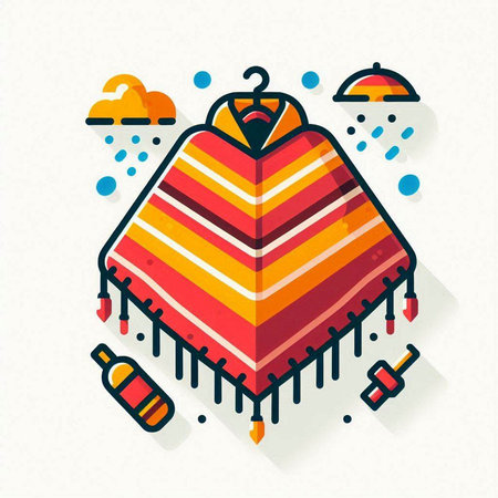Colorful poncho with thin lines on white background. Vector illustration.のイラスト素材