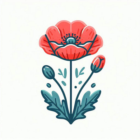 Hand drawn vector illustration of poppies. Isolated on white background.のイラスト素材