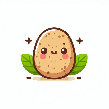 Cute smiling potato with leaves. Vector flat cartoon character illustration icon designのイラスト素材