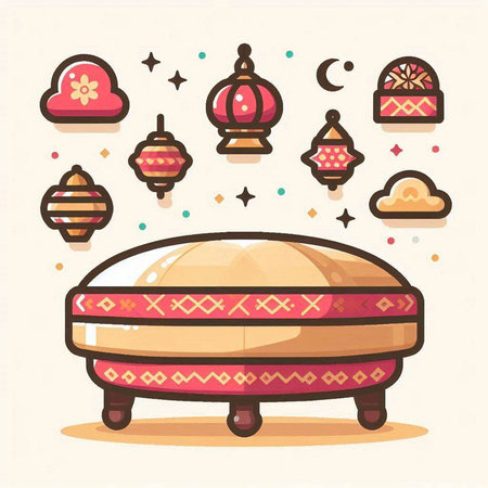 Vector illustration of a set of oriental elements in the style of flat designのイラスト素材