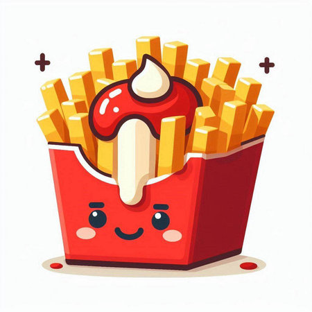 French fries with kawaii face. Vector cartoon character illustration.のイラスト素材