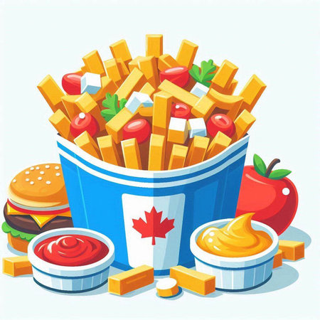 Illustration of a bowl full of french fries and ketchup.のイラスト素材