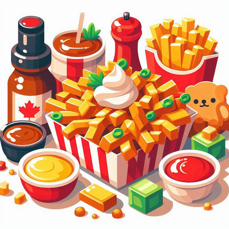Illustration of french fries with ketchupnnaise and mayonnaiseのイラスト素材