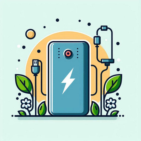 Smartphone charging in the battery. Vector illustration in flat style.のイラスト素材