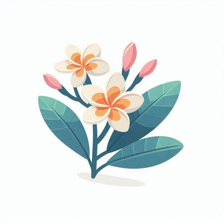 Plumeria flower on white background. Vector illustration in flat style.のイラスト素材