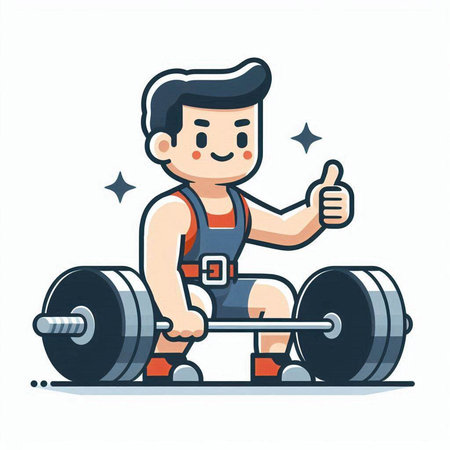 Fitness man lifting barbell. Vector illustration in cartoon style.のイラスト素材