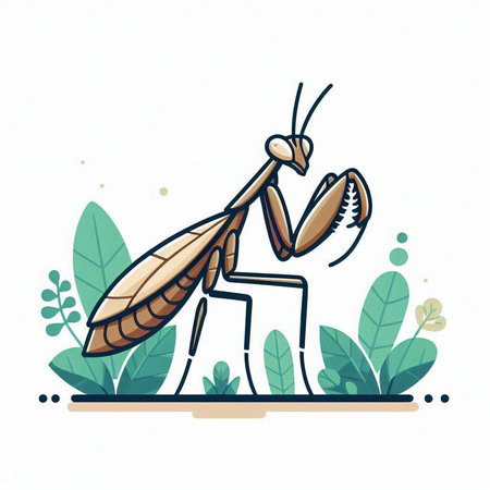 Praying mantis. Hand drawn vector illustration on white background.のイラスト素材