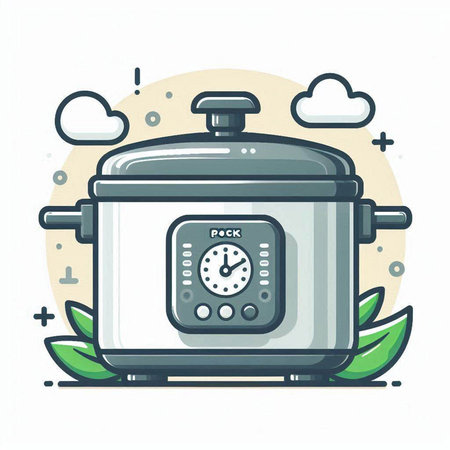 Vector illustration of modern flat style icon of electric multi cooker with remote control.のイラスト素材