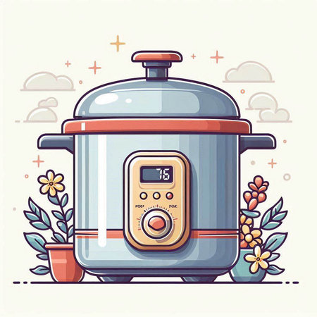 Vector illustration of a modern electric multi cooker in a flat style.のイラスト素材