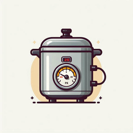 Vector illustration of a pressure cooker. Flat line art style design.のイラスト素材