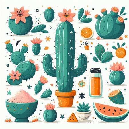 Cactuses and succulents set. Vector illustration in flat styleのイラスト素材
