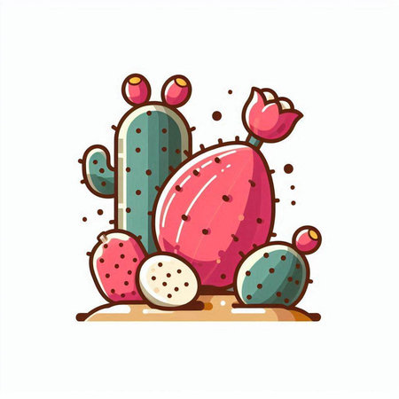 Cactuses isolated on white background. Cute cartoon vector illustration.のイラスト素材