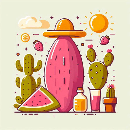 Cactuses and succulents. Vector illustration in flat styleのイラスト素材