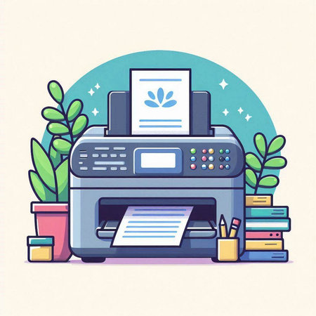 Printer with documents. Office equipment. Vector illustration in cartoon styleのイラスト素材