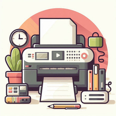 Illustration of a printer in a flat design. Vector illustration.のイラスト素材