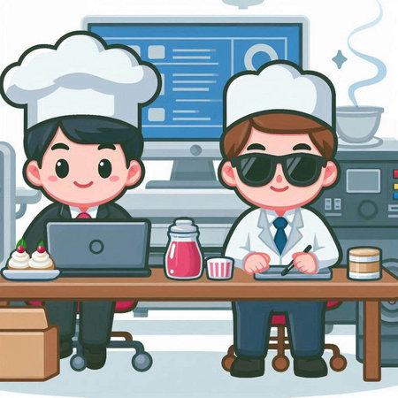 Illustration of a Cute Male Chef and a Businessman Working at His Deskのイラスト素材