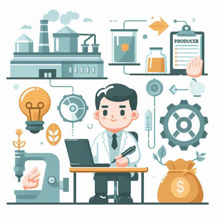 Businessman working at his desk. Vector illustration in flat style.のイラスト素材