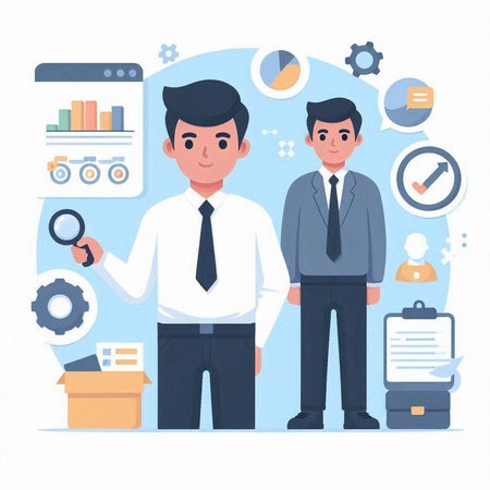 Businessman and manager in office. Vector illustration in a flat styleのイラスト素材