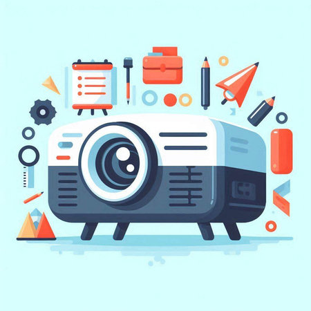Projector with flat design elements. Vector illustration in cartoon style.のイラスト素材