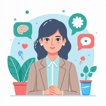 Businesswoman in the office. Vector illustration in a flat style.のイラスト素材