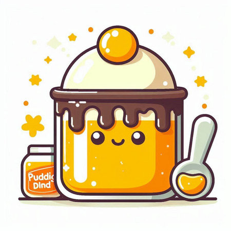 Cute cartoon cupcake with jam and spoon. Vector illustration.のイラスト素材
