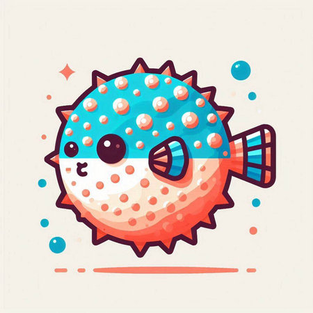 Cute cartoon puffer fish. Vector illustration of sea animal.のイラスト素材