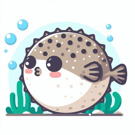 Cute cartoon puffer fish. Vector illustration on white background.のイラスト素材