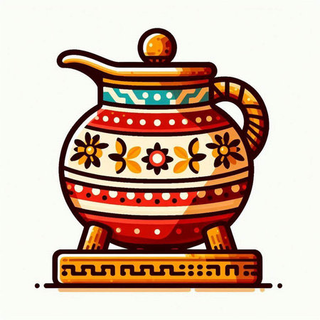 Ceramic jug with floral ornament. Hand drawn vector illustration.のイラスト素材