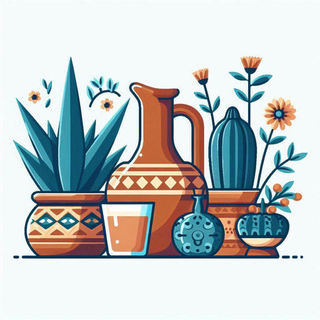 Vector illustration of pottery. Cacti and succulents.のイラスト素材