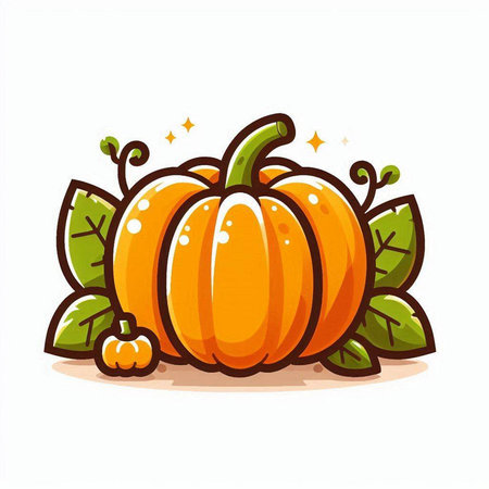 Pumpkin with leaves on a white background. Vector illustration.のイラスト素材