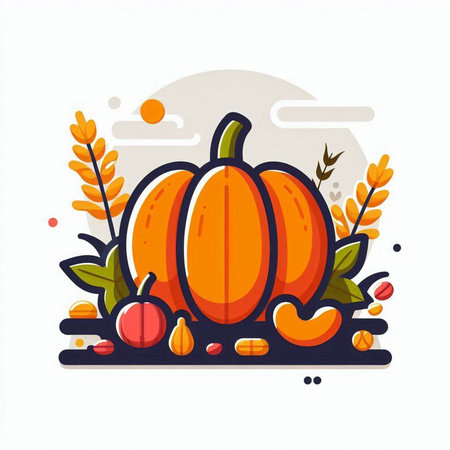 Pumpkin flat vector illustration. Autumn harvest. Thanksgiving day.のイラスト素材