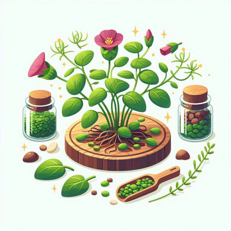 Vector illustration of herbs, plants and spices on a white background.のイラスト素材