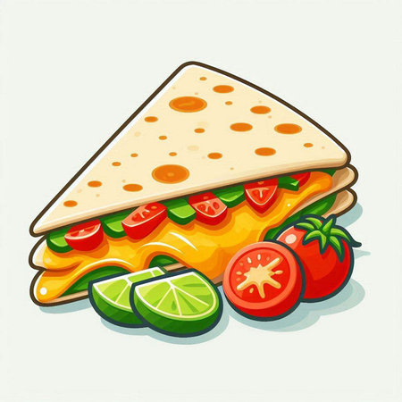 Illustration of a tortilla sandwich with tomato, cucumber and limeのイラスト素材