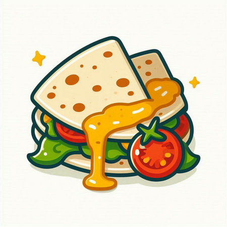 Illustration of a tortilla sandwich with tomato, lettuce and cheeseのイラスト素材