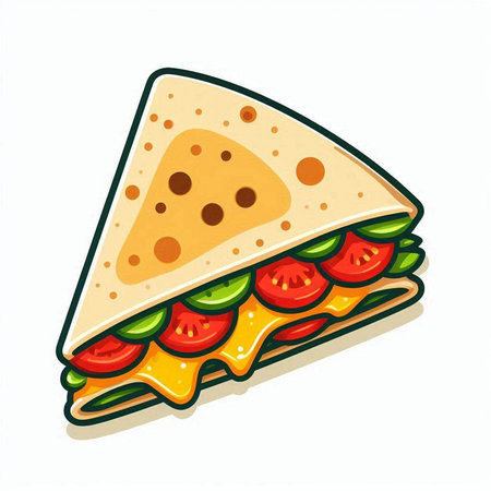 Illustration of a Tortilla Sandwich with Tomato, Cheese and Hamのイラスト素材