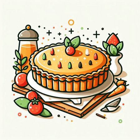 Vector illustration of a pie with berries on a white background. Doodle style.のイラスト素材