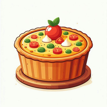 Illustration of a quiche pie with tomato and mozzarellaのイラスト素材