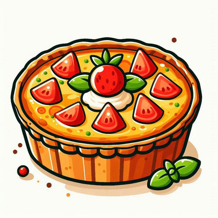 Strawberry pie with whipped cream and fresh strawberries. Vector illustration.のイラスト素材