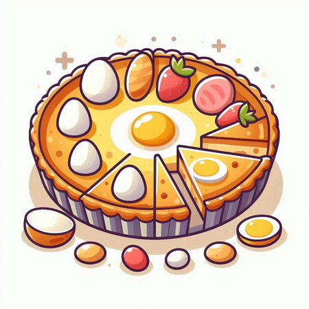 Illustration of a pie with strawberries and eggs. Vector illustration.のイラスト素材
