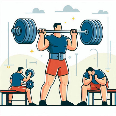 Weightlifter training with barbells, flat style vector illustration.のイラスト素材