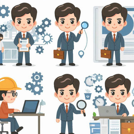 Illustration of a Set of Businessman and Working Process Iconsのイラスト素材